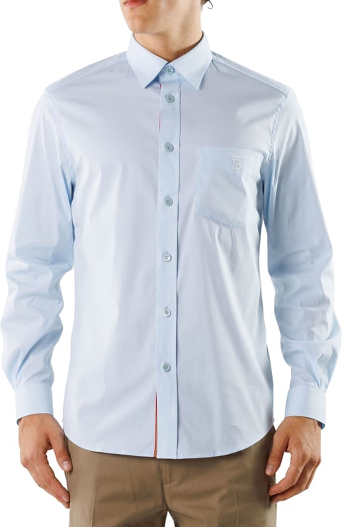 Burberry Slim Fit Shirt Chappel In Light Blue Cotton Blue