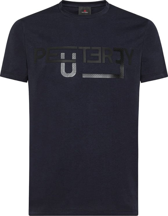 Peuterey FRED 02 PT - Cotton jersey short-sleeved t-shirt with lettering print Blauw
