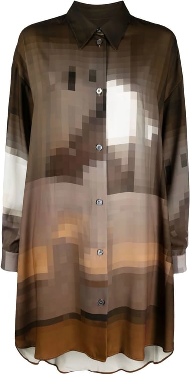 MM6 Maison Margiela Printed Shirt Dress Brown Tones Divers