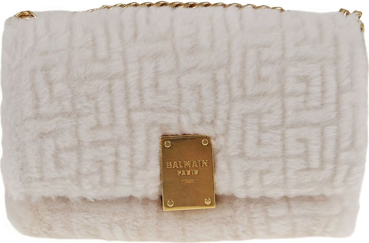 Balmain Soft Bag Small-Monogram Shearling Beige