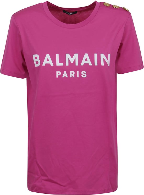 Balmain Ss Flocked T-Shirt Pink