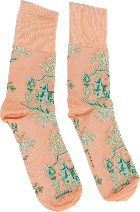 Sacai Intarsia Socks With Salmon Flowers Oranje