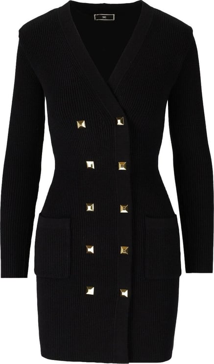 Elisabetta Franchi Black Knitted Coat Dress With Studs Black Zwart