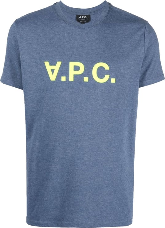 A.P.C. T-shirt APC Bleu Logo VPC Jaune Fluo Blauw
