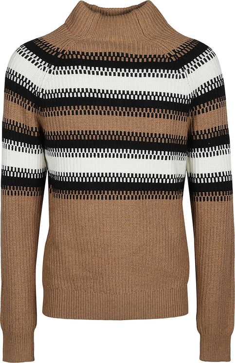 Michael Kors Sweater Blurred Stripe Mock Neck Brown Bruin