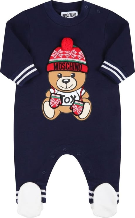 Moschino Moschino Baby Romper Suit Bear Ponpon Newborn Blauw