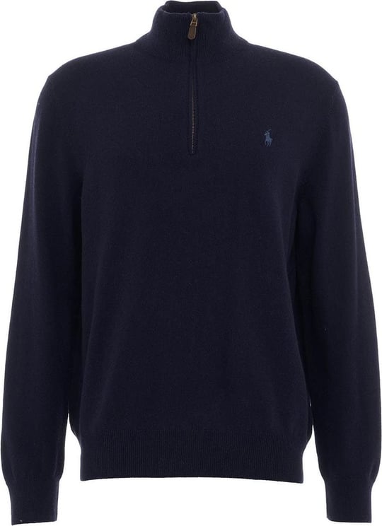 Ralph Lauren Wool Pullover With Zip Blue Blauw