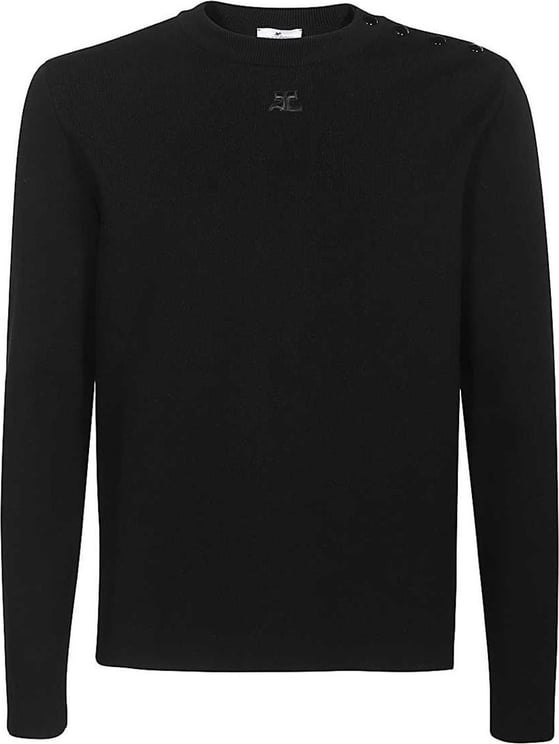 COURREGES Rib knit shoulder buttons sweater Black