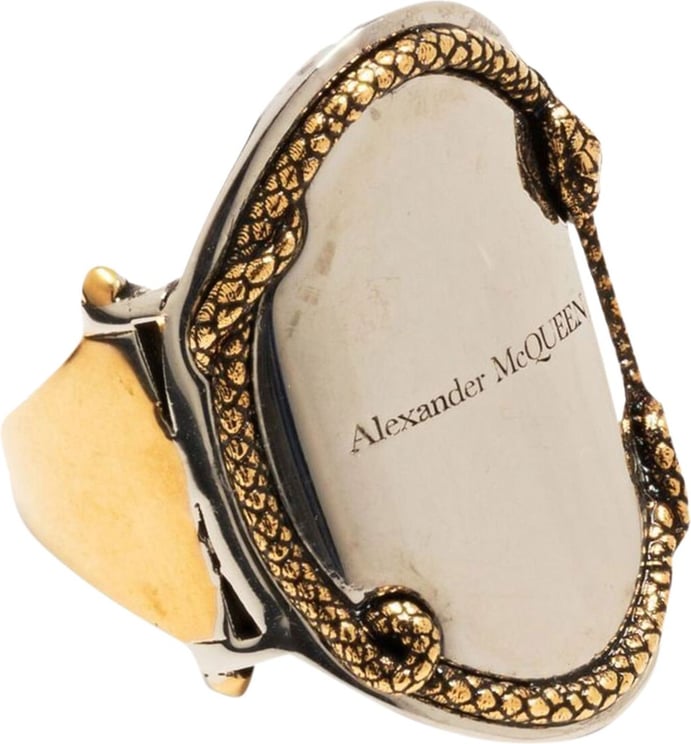 Alexander McQueen engraved logo ring Metallic