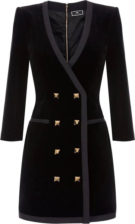 Elisabetta Franchi Black Velvet Coat Dress Black Zwart