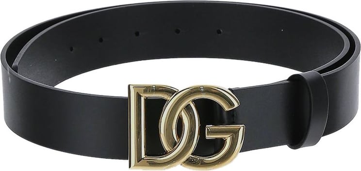 Dolce & Gabbana Lux leather belt with crossover DG logo buckle Zwart