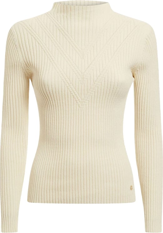 Guess Rita funnel cable sweater Wit