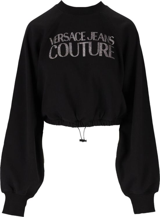 Versace Jeans Couture Black Glitter Cropped Sweatshirt Black Zwart