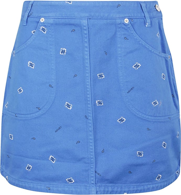Kenzo Printed Denim Mini Skirt Blue Blauw