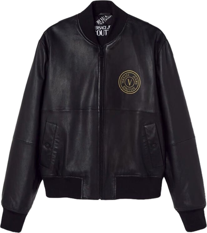 Versace Jeans Couture Emblem Faux Leather Jacket Zwart