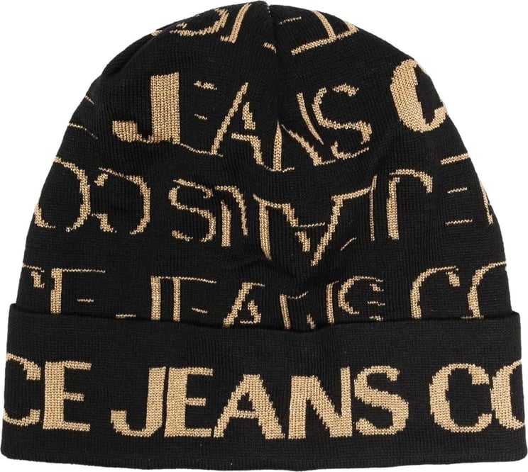 Versace Jeans Couture Beanie All over Black Gold Zwart