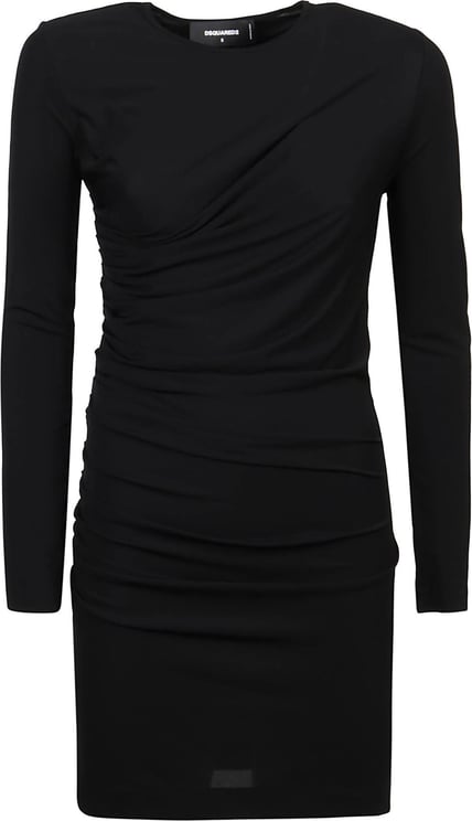 Dsquared2 Ruched Long Sleeve Mini Dress Black Zwart
