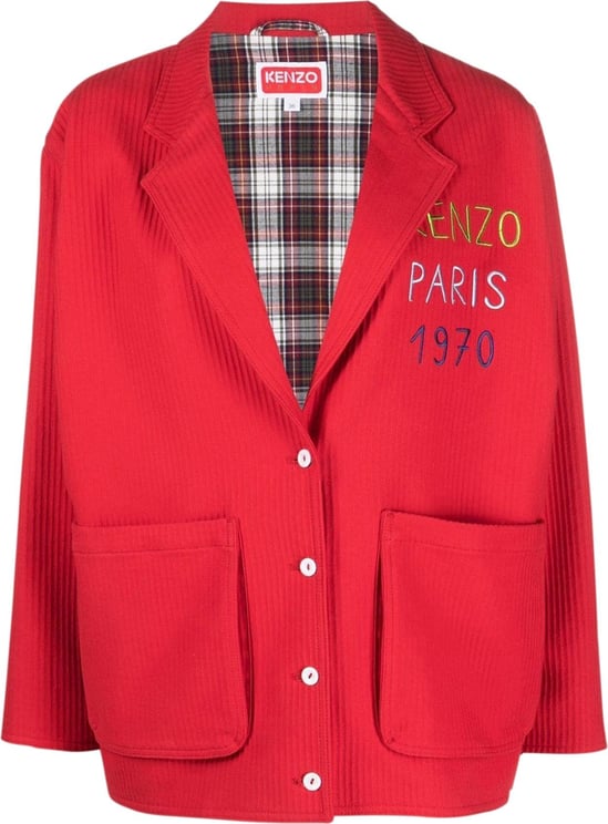 Kenzo logo-embroidered single-breasted bl Rood