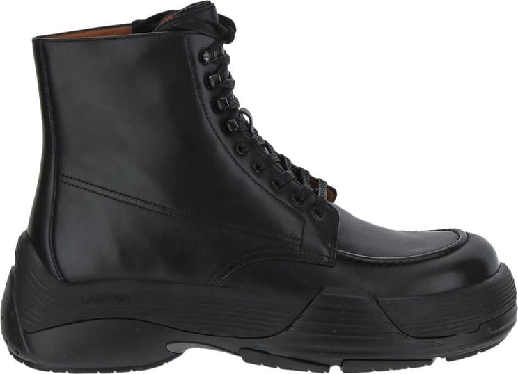 Lanvin Flash-X Bold Leather Lace-up Boots Zwart