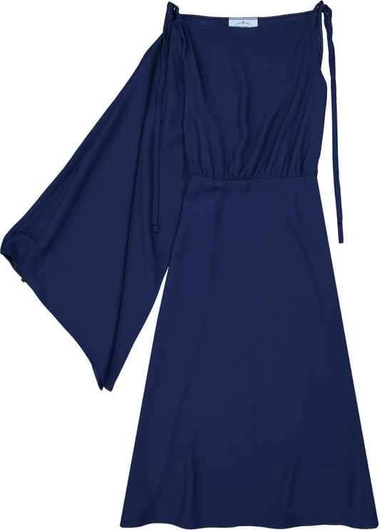 Prada Prada Flared One Sleeve Midi Dress Blauw
