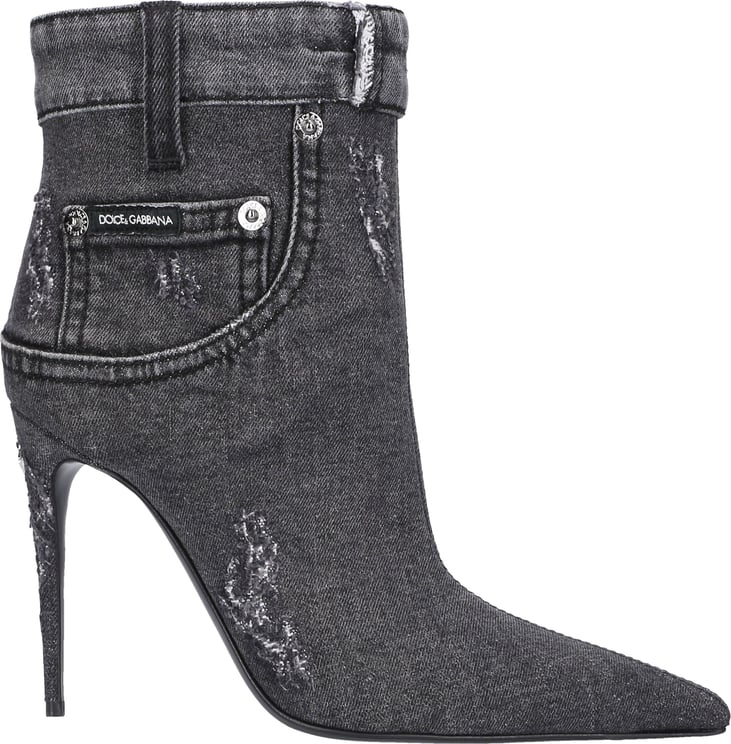Dolce & Gabbana Ankle Boots Ct Denim Snipe Zwart