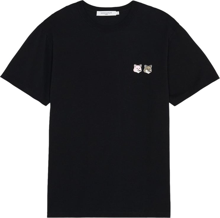 Maison Kitsuné T-shirt Classic Double Monochrome Fox Head Patch Noir Zwart