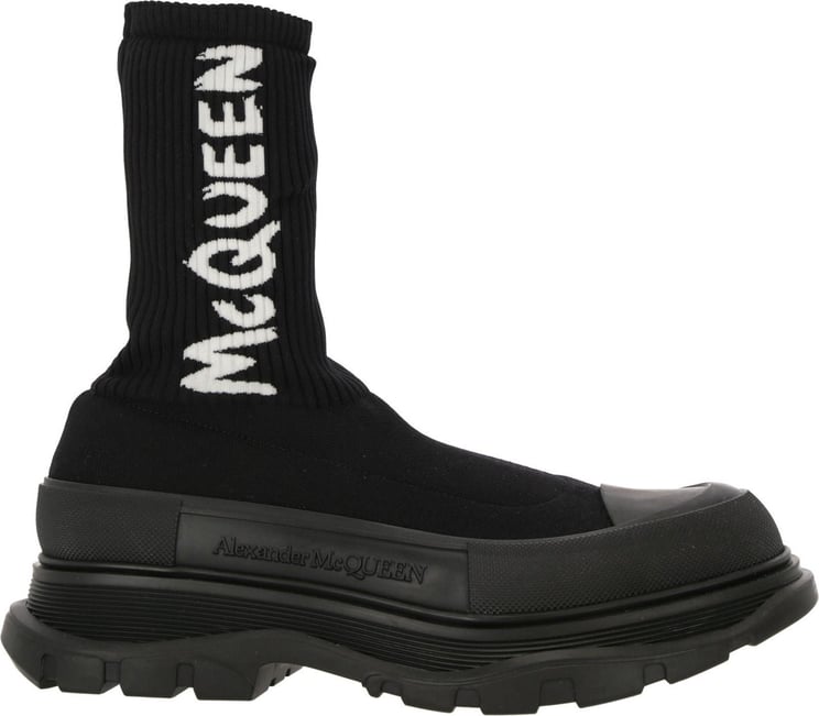 Alexander McQueen Alexander Mcqueen Sock-Style Logo-Print Boots Zwart