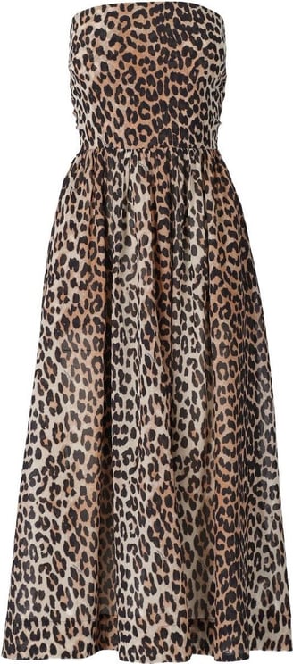 Ganni Leopard-print Band Dress Brown Bruin