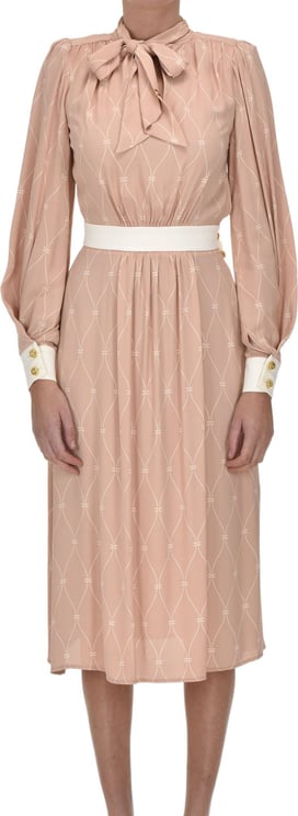 Elisabetta Franchi Designer Logo Print Crepè Dress Roze