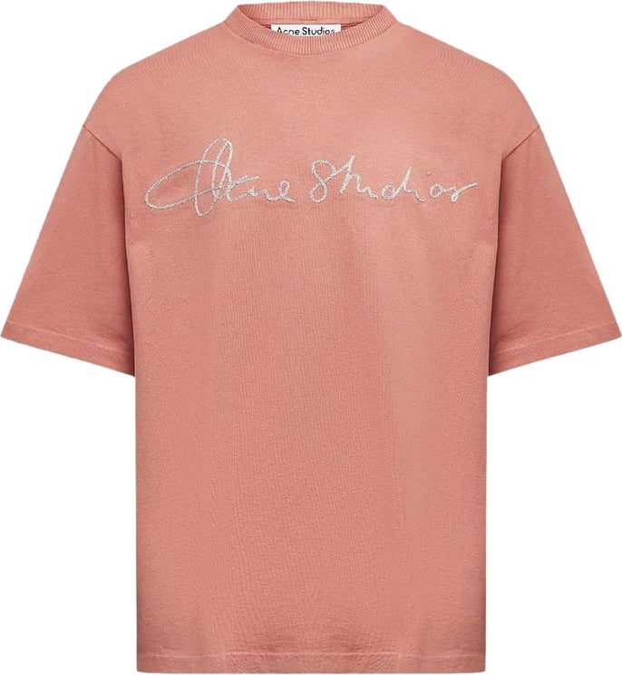 Acne Studios Edlund Lurex Logo T-shirt Roze