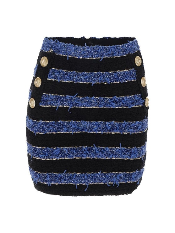 Balmain Striped Tweed Skirt Zwart