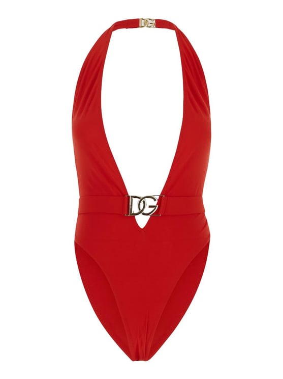 Dolce & Gabbana Metallic Logo Swimsuit Rood