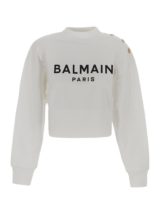 Balmain Logo Cropped Sweatshirt Wit