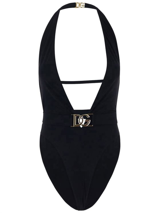 Dolce & Gabbana Metallic Logo Swimsuit Zwart