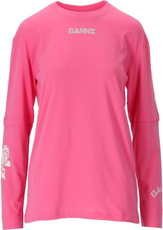 Ganni Fuchsia Long-sleeved T-shirt Pink Roze