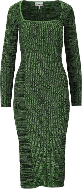 Ganni Green Knitted Sheath Dress Green Groen