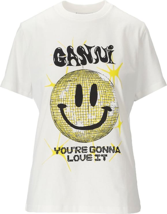 Ganni Smiley White T-shirt White Wit