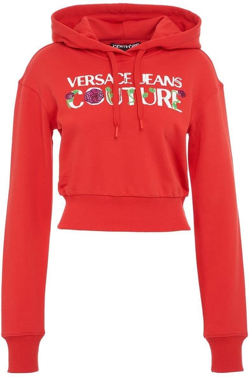Versace Cropped Hoodie With Logo Red Rood