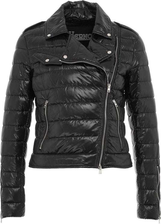 Herno Biker-style Down Jacket Black Zwart