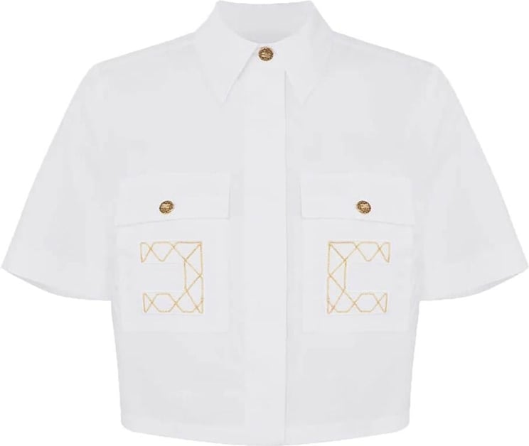 Elisabetta Franchi White Cropped Shirt With Logo White Wit