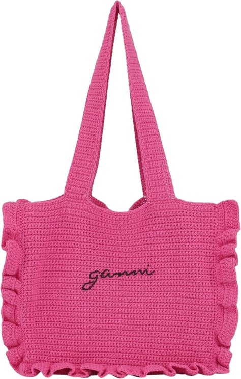 Ganni Pink Crochet Shopping Bag Pink Roze