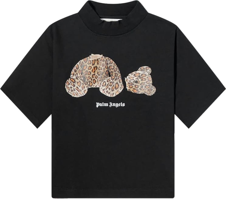 Palm Angels Leopard Bear Cropped Logo T-shirt Zwart