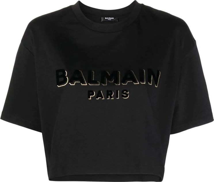 Balmain logo-print cropped T-shirt Zwart