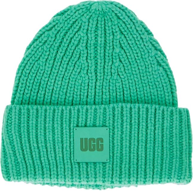 UGG Chunky Ribbed Beanie with Logo Groen