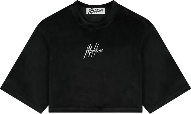 Malelions Cropped Globe T-Shirt - Black/Mauve Beige