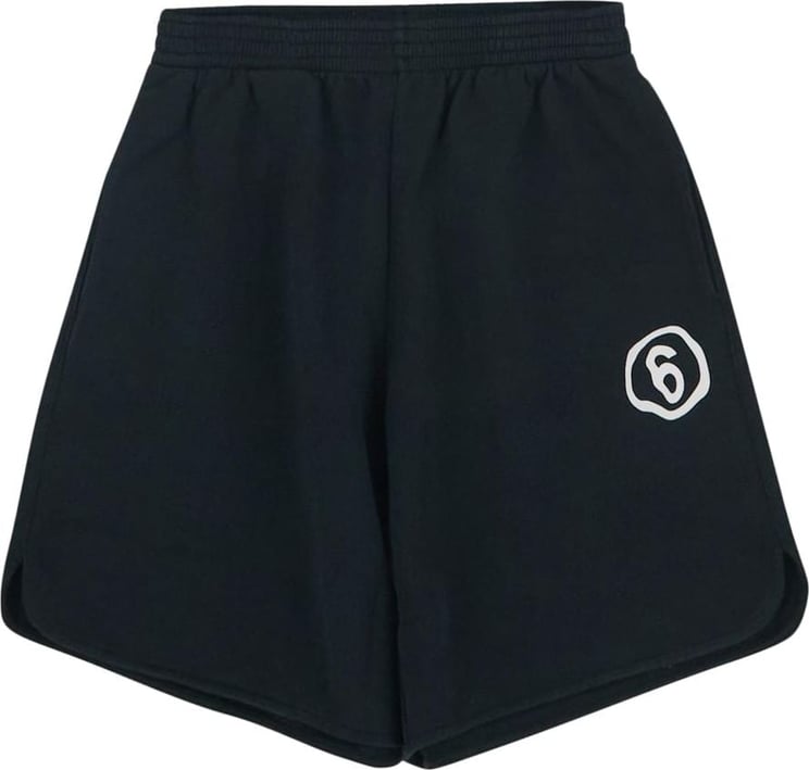 MM6 Maison Margiela Fleece Shorts With Rounded Edges And Logo Zwart