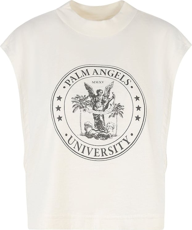 Palm Angels Organic cotton tank top with College print Beige