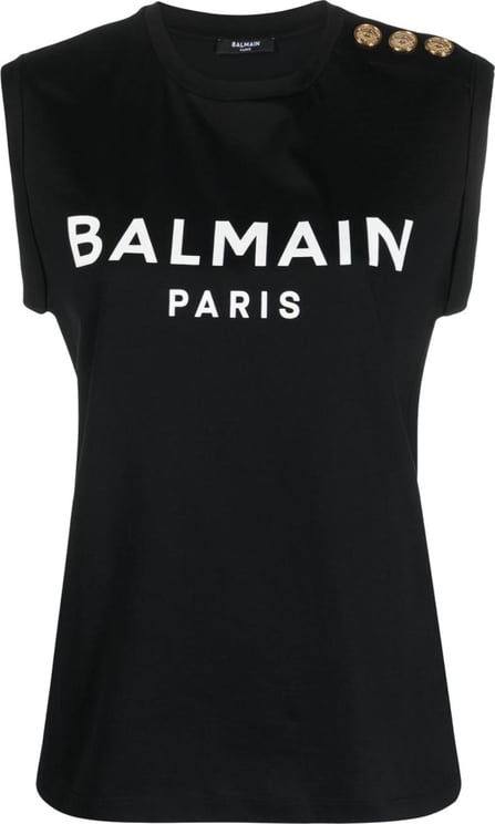 Balmain Cotton T-Shirt With Balmain Logo Print Zwart