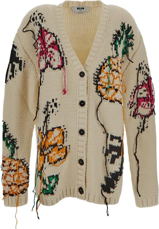 MSGM Cotton Cardigan With Inlay Pattern Wit