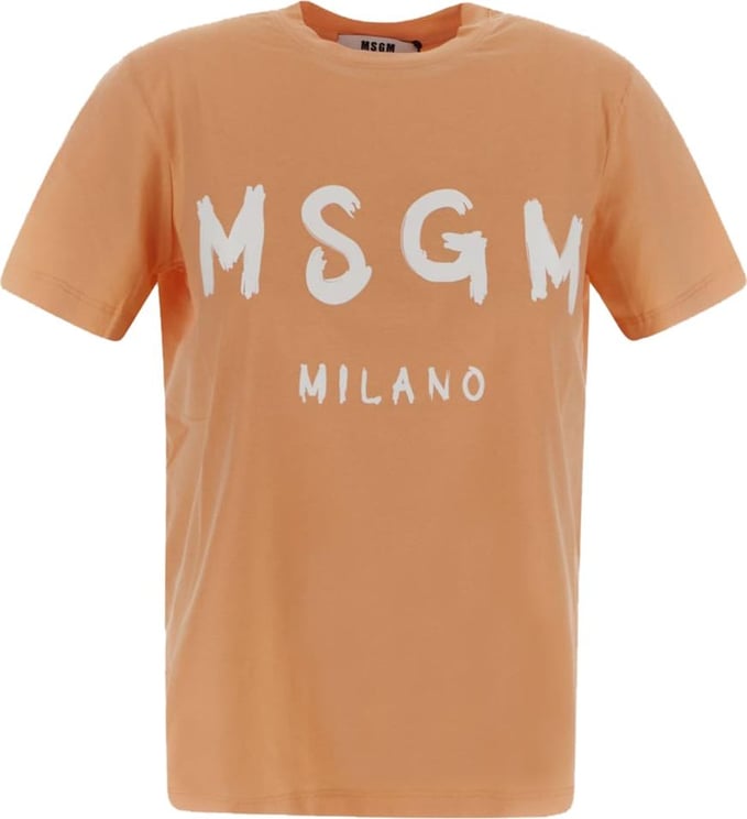 MSGM Logo Print T-Shirt Oranje